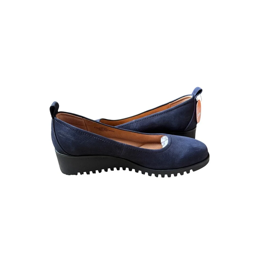 Comfortiva Navy‎ Blue Leather Wedge Pumps Pillowtop Memory Foam Size 8.5M New